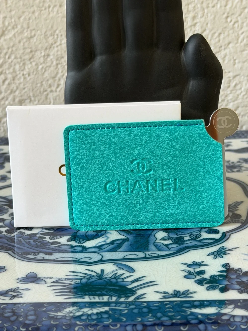 CHANEL Turquoise Card Holder With Mirror & YSL Beauty Notebook